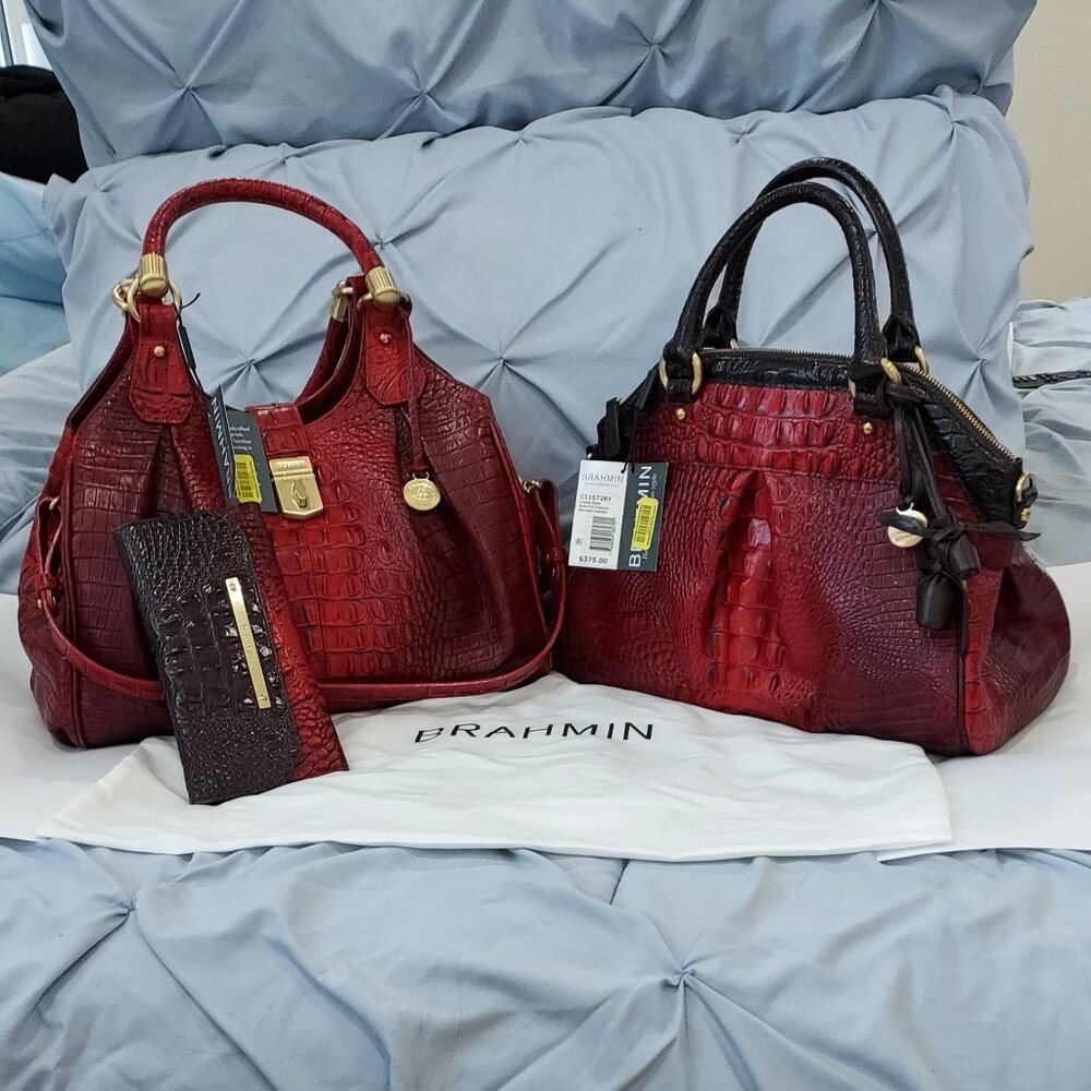 RARE FIND -  Set-Brahmin Elisa Hobo Bag, Louise Rose Ruby Tri-Texture & Wallet